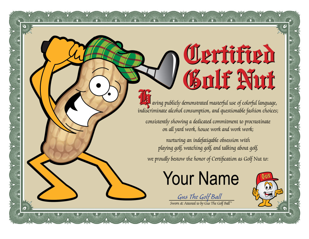Golf Nut Certificate